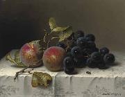 johan, Prunes and grapes on a damast tablecloth